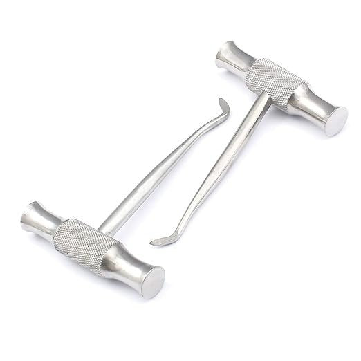 Pakistan cross bar T-handle root elevators right and left stainless steel with knurled grip for surgical root elevation and extraction.