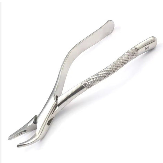 Pakistan adult stainless steel extraction forceps with knurled handle for routine and surgical dental tooth extraction procedures.