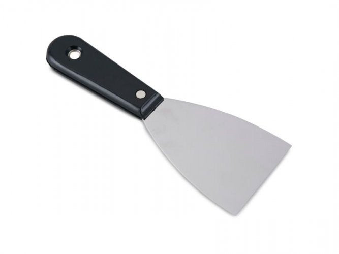Basbosa pattern stainless steel periodontal knife with curved blade for gingivectomy and gingival tissue incision procedures.