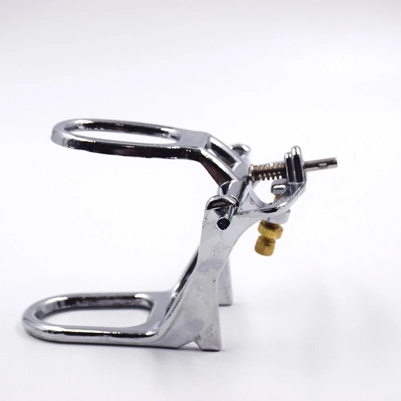 Dental laboratory hinge articulator for mounting maxillary and mandibular casts for prosthetic fabrication and occlusal evaluation procedures.