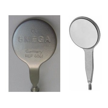 Metallic tool with '5MEGA' branding on a gray background