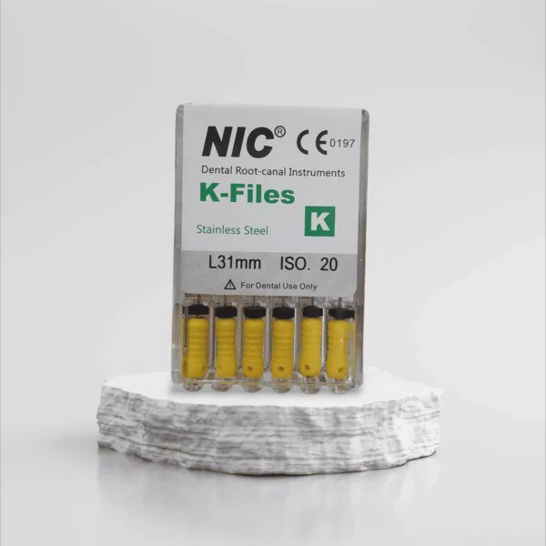 NIC manual K-file stainless steel endodontic hand file pack of 6 pieces for root canal negotiation patency establishment and manual canal preparation in endodontic procedures