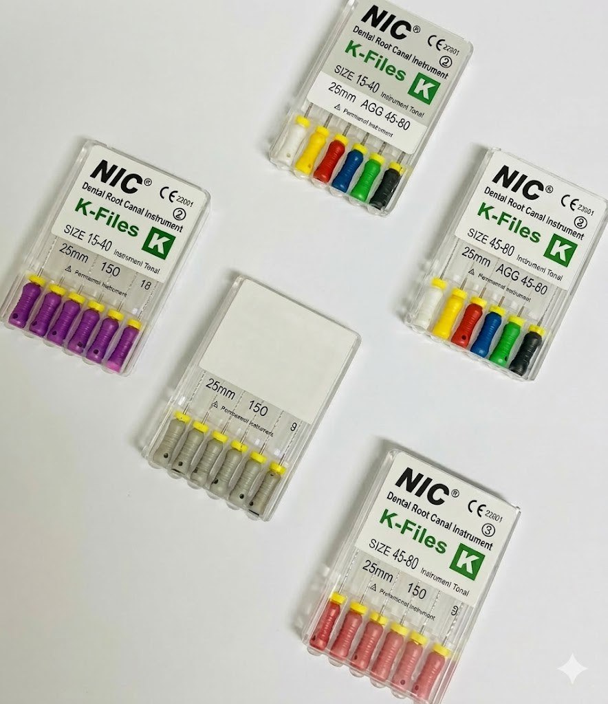 NIC manual K-file stainless steel endodontic hand file pack of 6 pieces for root canal negotiation patency establishment and manual canal preparation in endodontic procedures