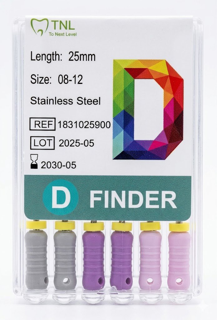 TNL D-Finder endodontic files sizes 08-12 used for apical location.