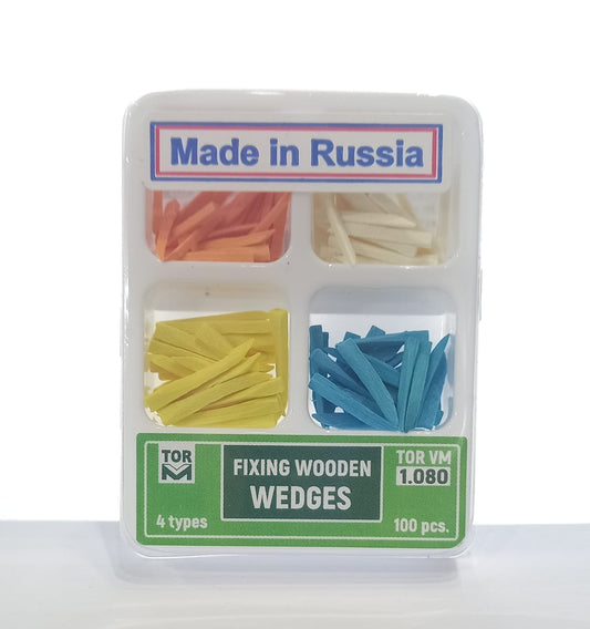 TOR-VM assorted anatomical wooden fixing wedges for dental matrix systems, 100 pieces.