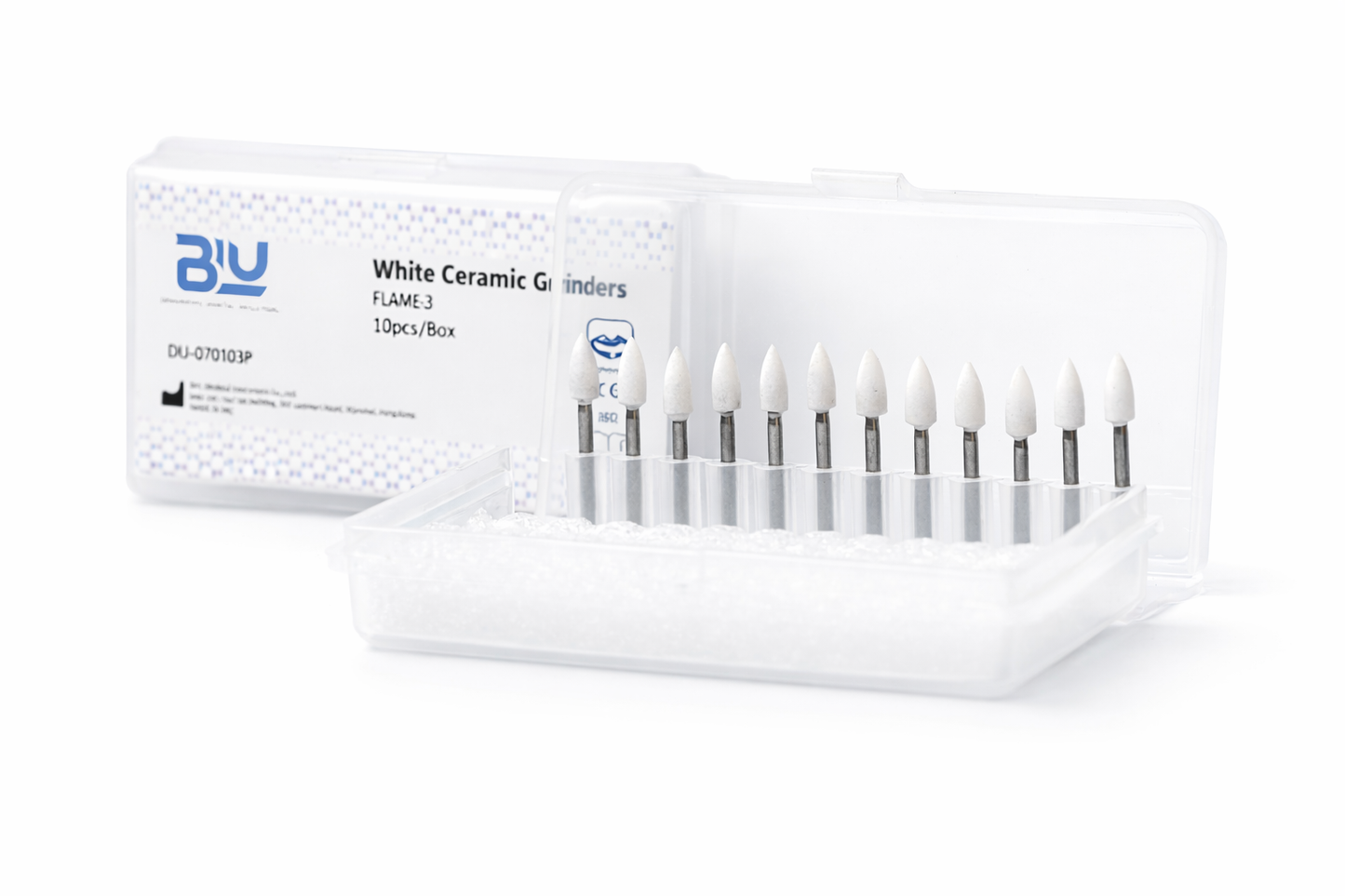 Blu white ceramic Grinder Burs flame shape  12pccs/Box