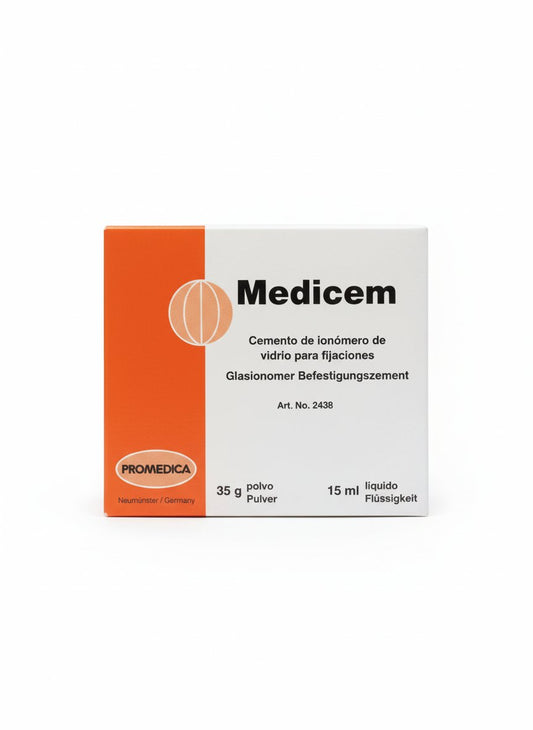 A box of Medicem ionomer glass cementum for fractures, manufactured by Promedica, shown on a plain white background.