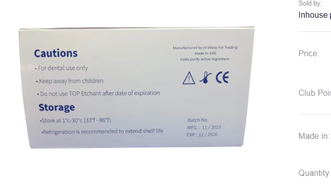 Top Etchant phosphoric acid etching gel 3 g syringes with disposable tips made in Egypt