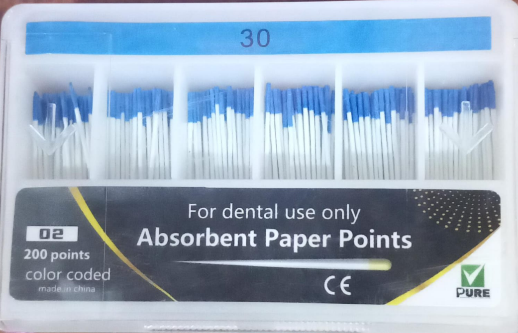 Pure absorbent paper points .02 taper assorted ISO sizes box of 200 points for root canal drying