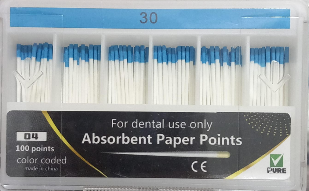 Absorbent paper points .04 taper assorted sizes box of 100 points for drying root canals prepared with 4 percent taper