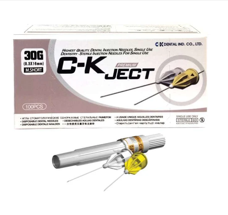 C-K Ject sterile dental injection needles available in multiple gauges and lengths for local anesthesia.