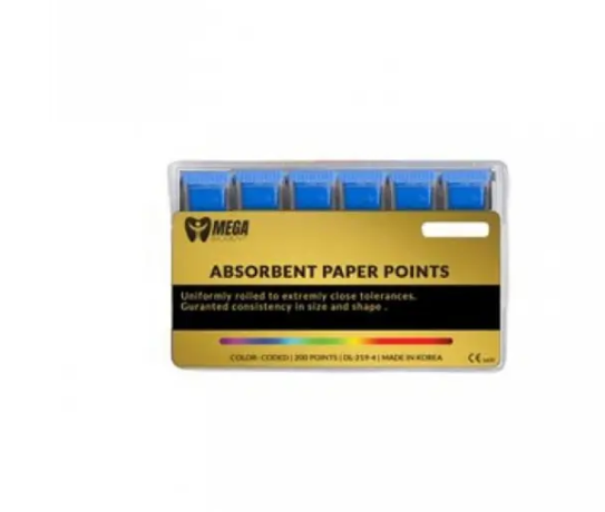 Mega absorbent paper points size 25 taper 4 percent box of 60 points for drying root canals