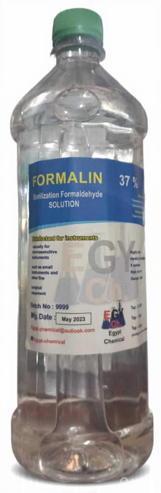 1 Liter bottle of Formalin 37.5% Formaldehyde solution for tissue fixation and laboratory disinfection.