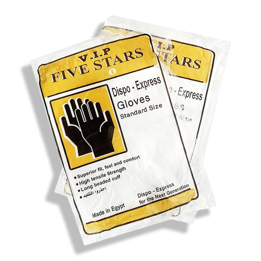 Two packages of Five Stars disposable gloves on a white background