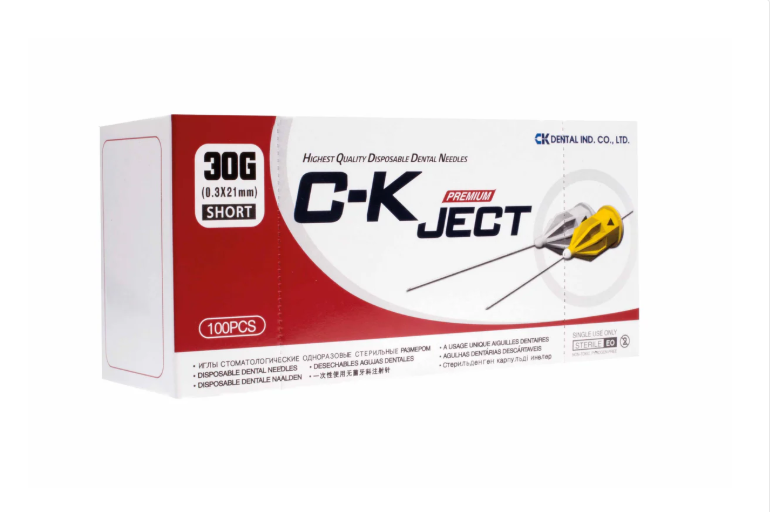 C-K Ject dental needle packaging on a white background