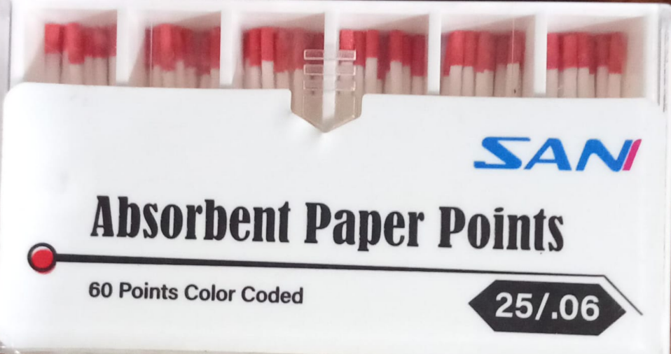 Absorbent paper points .06 taper assorted sizes box of 100 points for drying root canals prepared with 6 percent taper