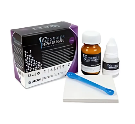 Nova glass ionomer cement restorative kit with powder bottle liquid dropper and mixing accessories
