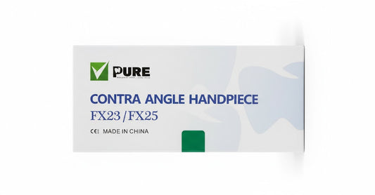 Pure Dental low-speed contra-angle handpiece with E-type connection for prophylaxis and finishing.