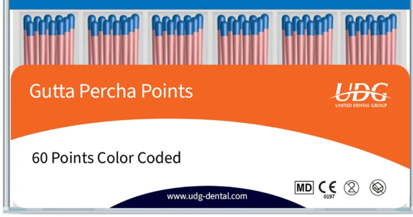 UDG gutta percha points special taper .04 and .06 assorted ISO sizes box of 60 points for root canal obturation