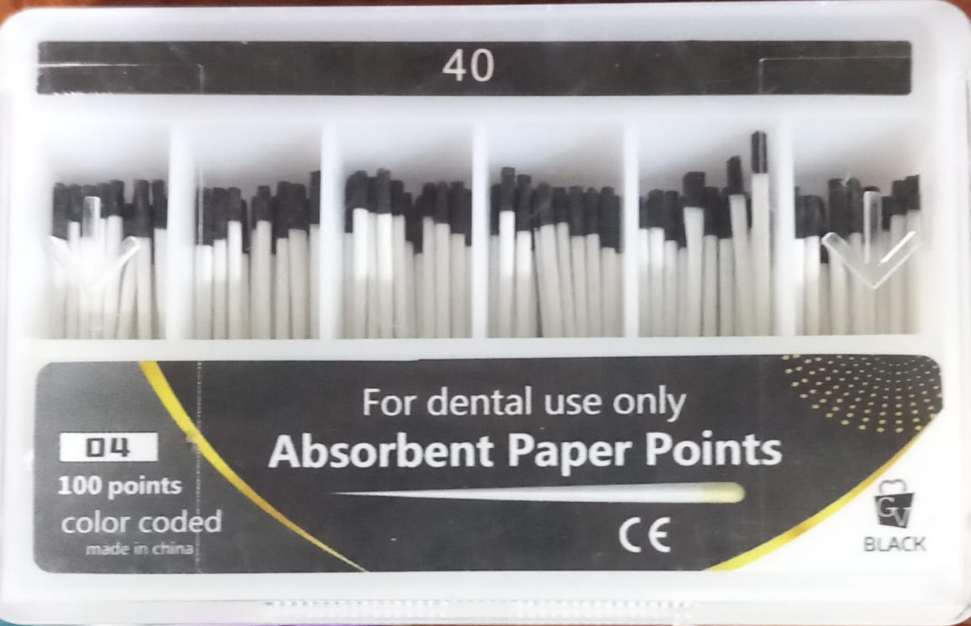 Absorbent paper points .04 taper assorted sizes box of 100 points for drying root canals prepared with 4 percent taper